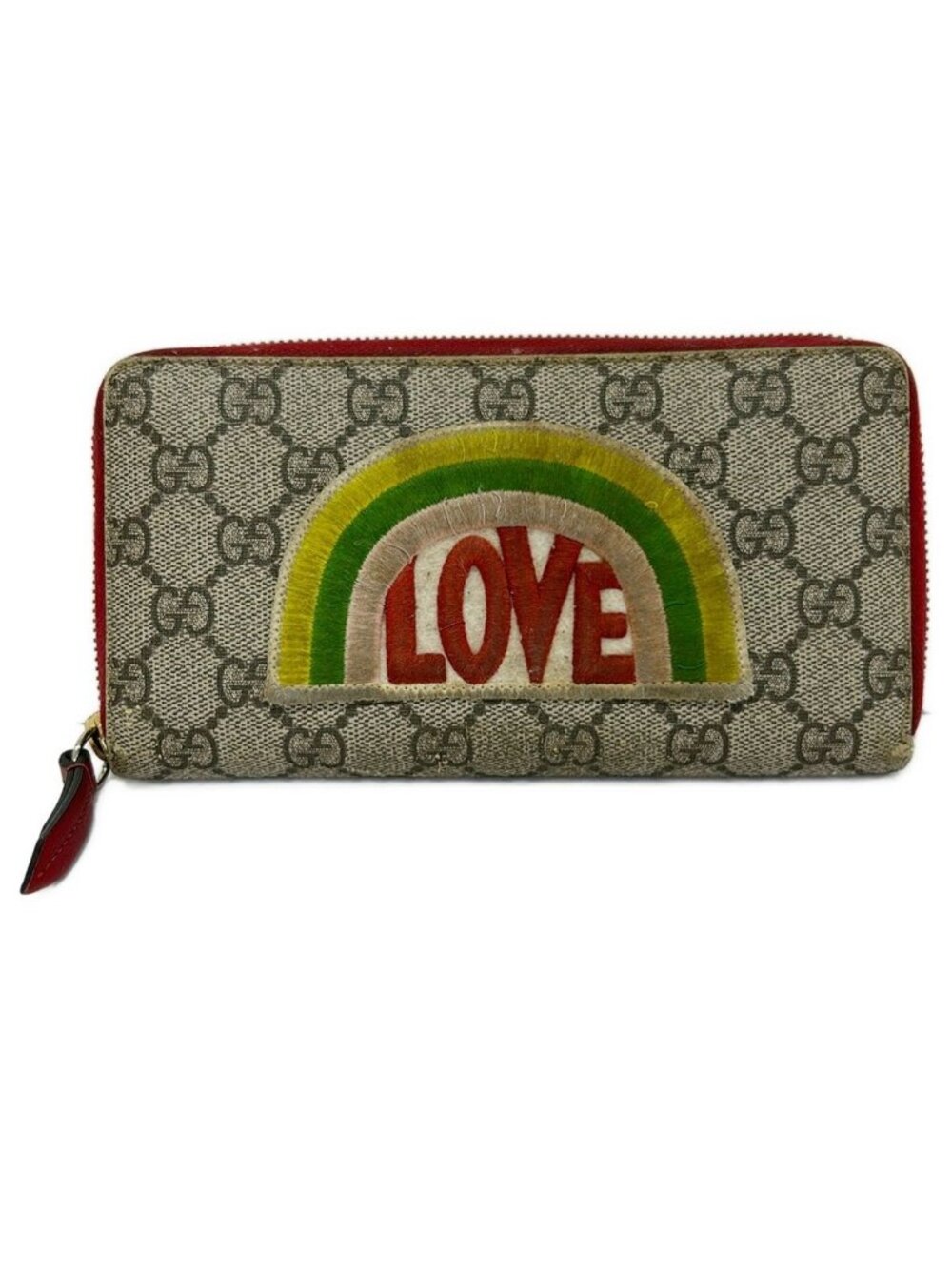 Gucci Wallet Courier GG Plus Supreme Gray Beige Dark Multi Leather